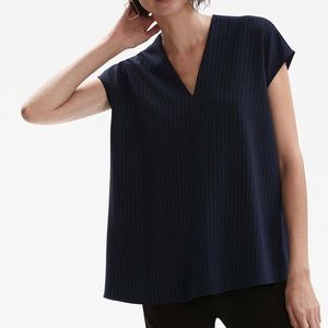 MM Lafleur Navy Pinstripe Blouse